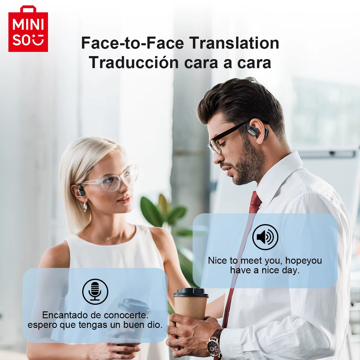 MINISO MS162 Intelligent Bluetooth Translation Earbuds Wireless Headphones Chat Headset Office Travel,16Mm Driver Unit