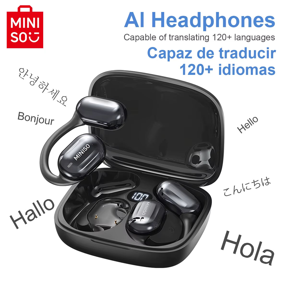 MINISO MS162 Intelligent Bluetooth Translation Earbuds Wireless Headphones Chat Headset Office Travel,16Mm Driver Unit