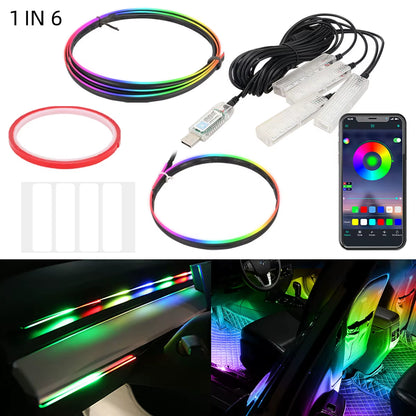 6In1 Symphony Car Foot Lamp USB App Control Led Interior Light Decorative Hidden Atmosphere Lights Car Ambient Lights Neon Light