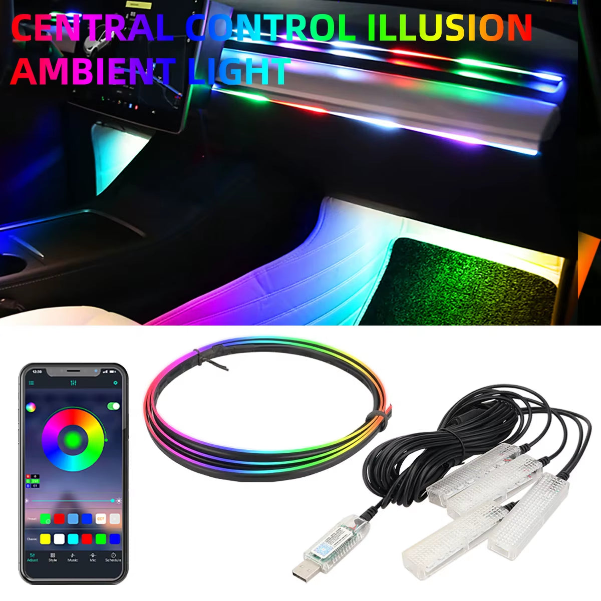 6In1 Symphony Car Foot Lamp USB App Control Led Interior Light Decorative Hidden Atmosphere Lights Car Ambient Lights Neon Light