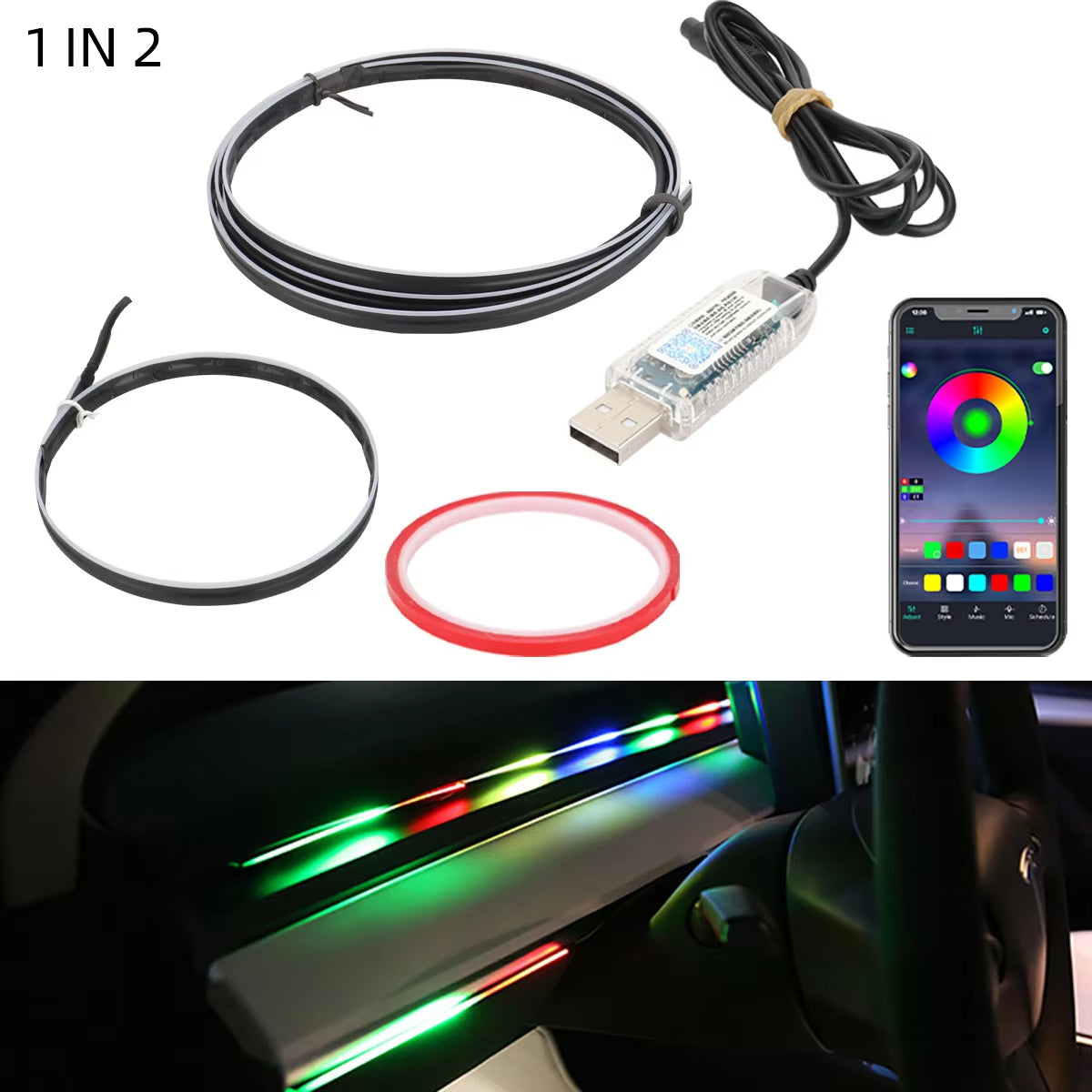 6In1 Symphony Car Foot Lamp USB App Control Led Interior Light Decorative Hidden Atmosphere Lights Car Ambient Lights Neon Light