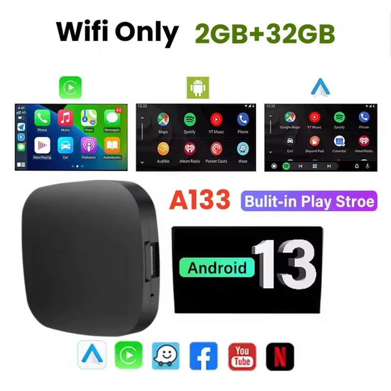 Android 13 Carplay Ai Box Wireless Android Auto Smart TV Box Car Intelligent System WIFI Support Netflix Youtube FOTA Upgrade